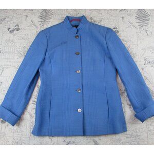 EUC $699 Nina Mclemore  Womens Cotton Silk Matelasse button front jacket blue 4